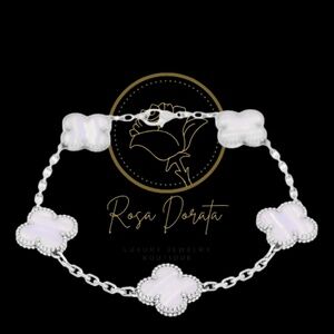 VAN CLEEF & ARPELS 18K WHITE GOLD CHALCEDONY 5 MOTIFS VINTAGE ALHAMBRA BRACELET